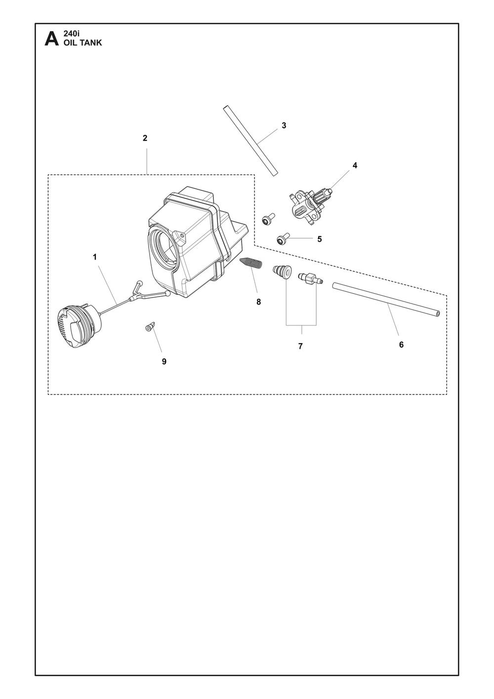 Oil Tank Diagram and Parts List for 240I  Husqvarna Chainsaw