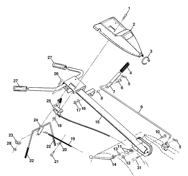 Handle Assembly Diagram and Parts List for CRT61 (954140022A)(1997-07) Husqvarna Tiller