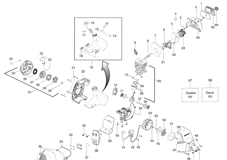 Engine Diagram and Parts List for 128C 2009-05 Husqvarna Trimmer