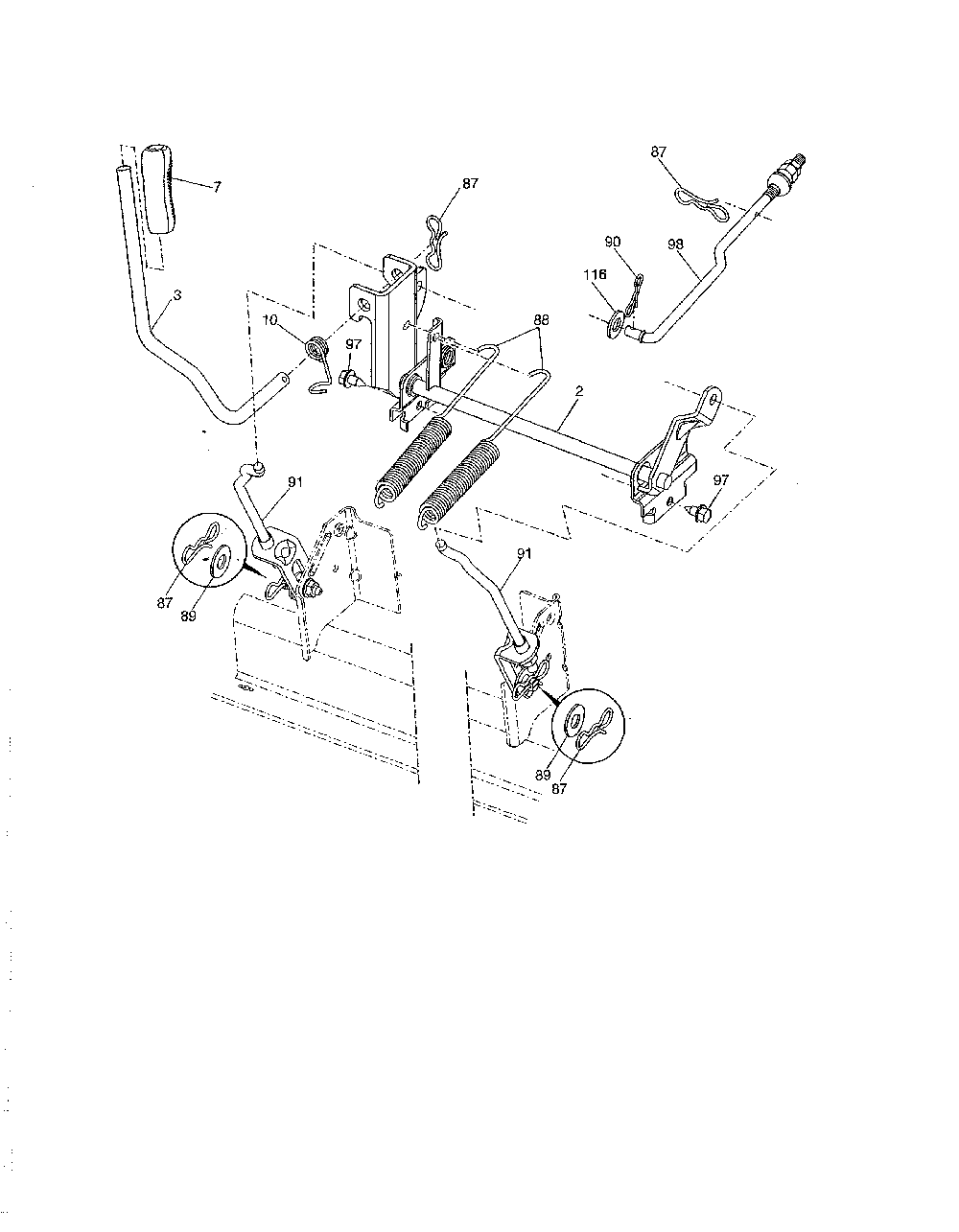 Mower lift Diagram and Parts List for YTH24V48-96043018200  Husqvarna Lawn Tractor