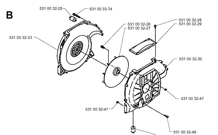 Fan Diagram and Parts List for 141B 19974000001-20041399999 Husqvarna Leaf Blower / Vacuum