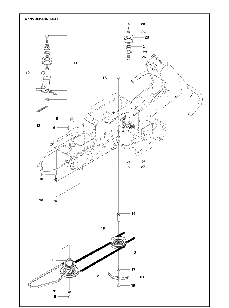 Transmission Diagram and Parts List for R418TS  Husqvarna Lawn Mower