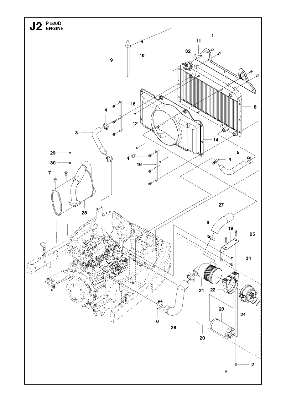 Engine 2 Diagram and Parts List for P520D 20120100001 - 20143999999 Husqvarna Lawn Tractor