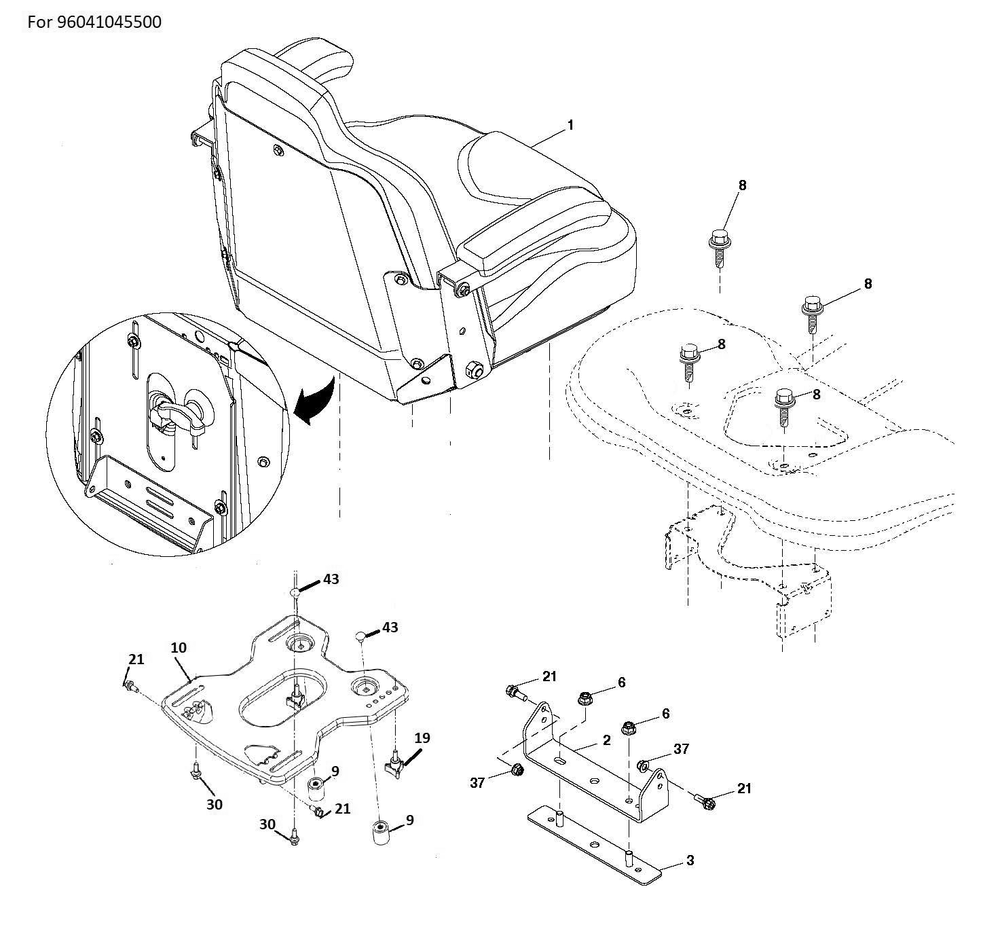 Seat Diagram and Parts List for TS354-2022  Husqvarna Lawn Tractor