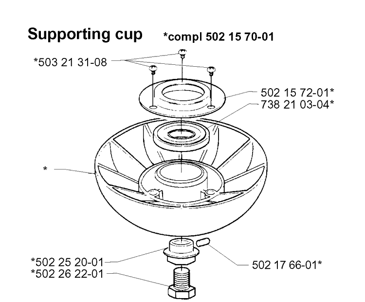 Supporting Cup Diagram and Parts List for 19992300001-20004000000  Husqvarna Edger