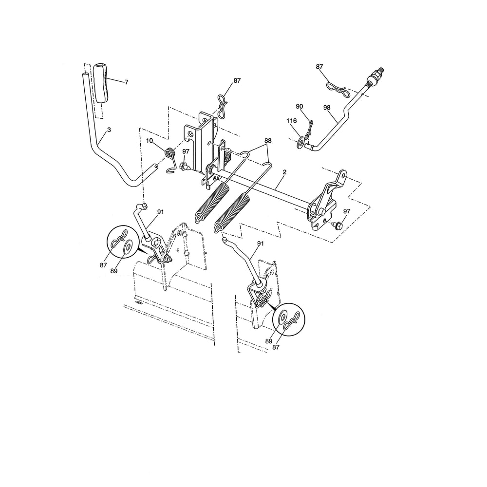 Mower Lift Diagram and Parts List for 917502140  Husqvarna Lawn Tractor