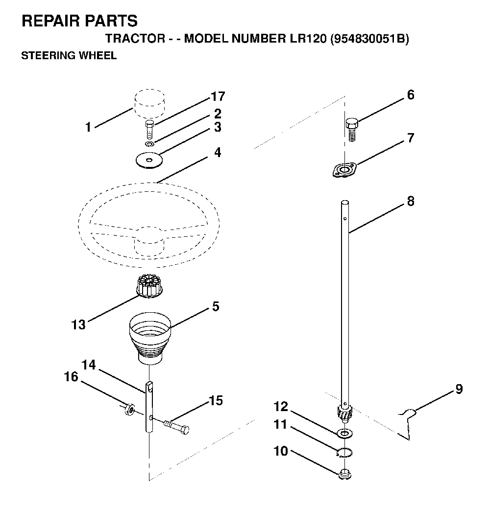 Steering Diagram and Parts List for LR120 (954830051B)(1996-05) Husqvarna Lawn Tractor