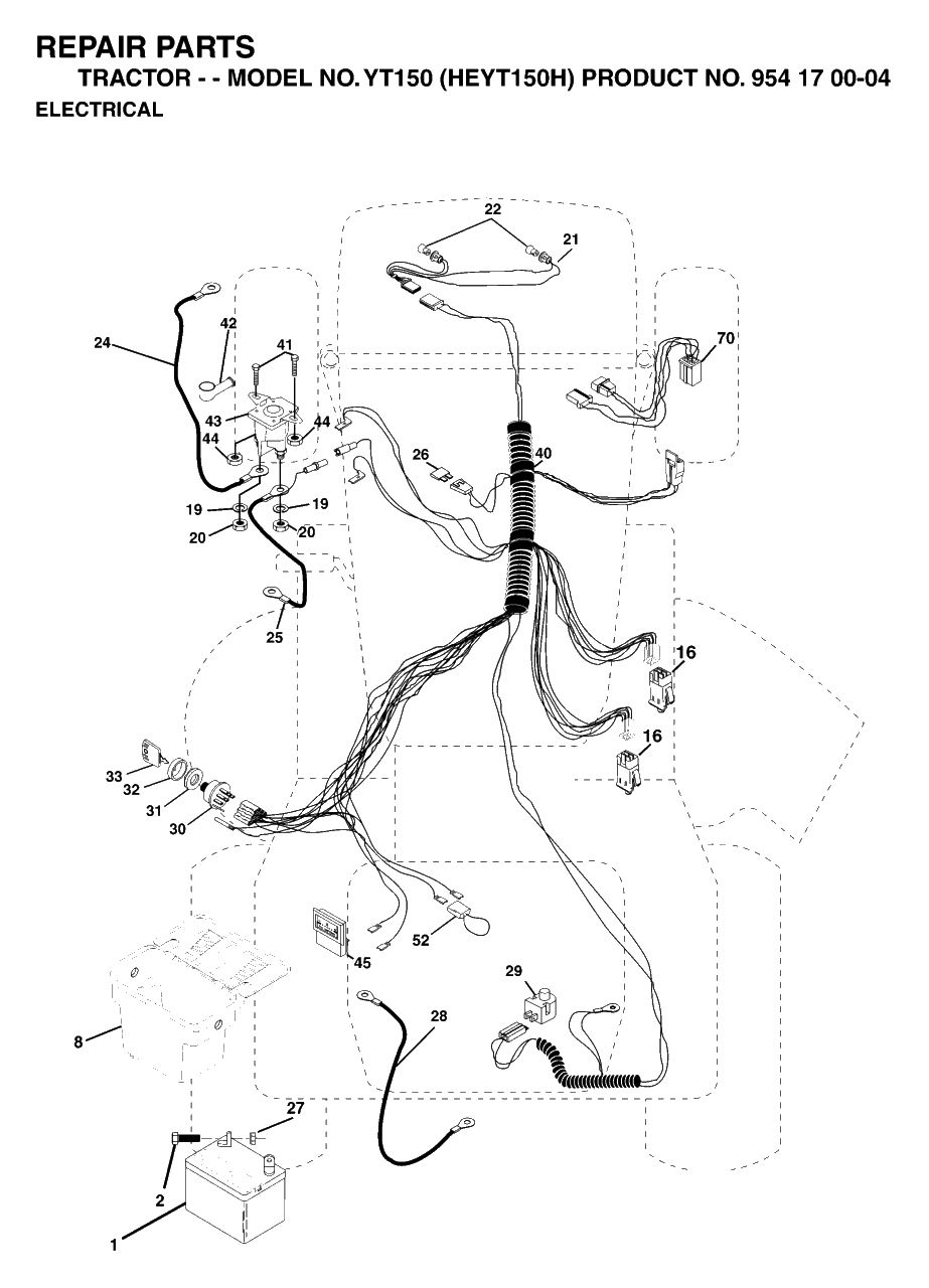 Electrical Diagram and Parts List for YT150 (954170004-H)(1996-01) Husqvarna Lawn Tractor