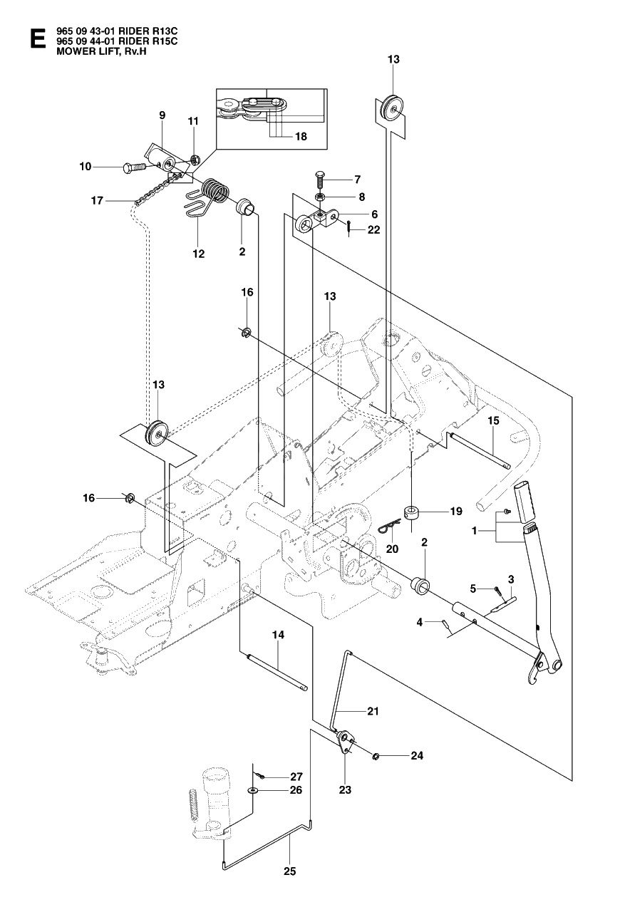 Mower Lift / Deck Lift Diagram and Parts List for R15C (965094401)(2007-01) Husqvarna Lawn Tractor