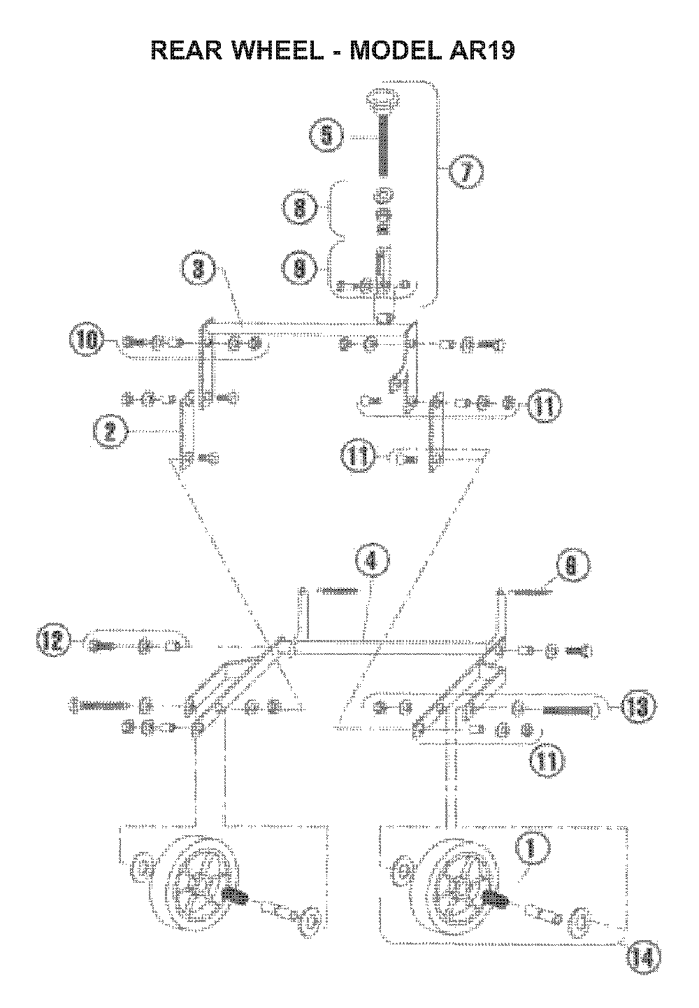 Rear Wheel Diagram and Parts List for AR25H (968981104)(2005-11) Husqvarna Dethatcher