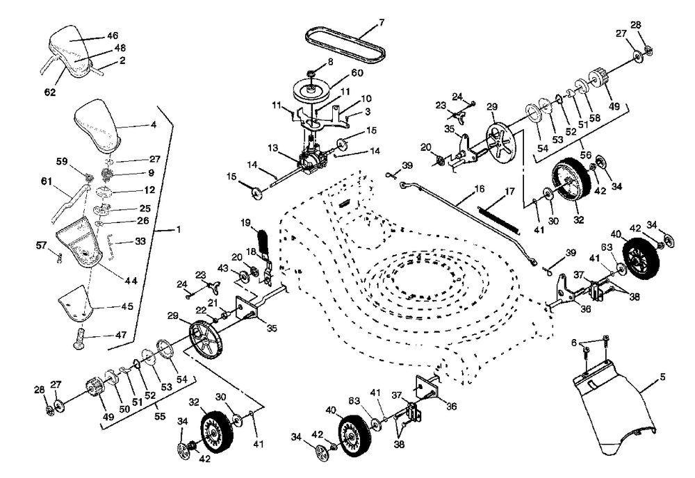 Drive Assembly Diagram and Parts List for 5521RS (954223470-A)(2003-09) Husqvarna Lawn Mower