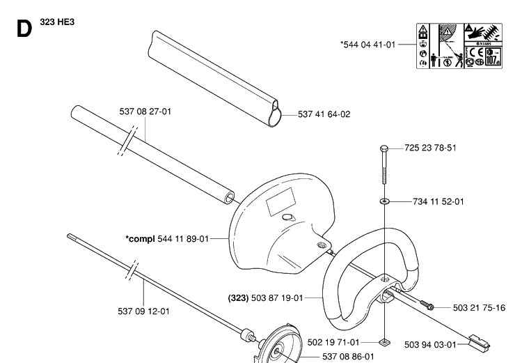 Shaft And Handle 2 Diagram and Parts List for 323HE3 20053600001-20054000000 Husqvarna Hedge Trimmer