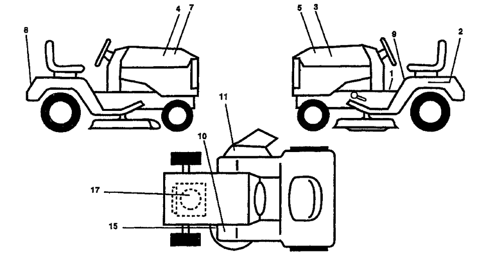 Decals Diagram and Parts List for YT150 (954840021-A)(1996-01) Husqvarna Lawn Tractor