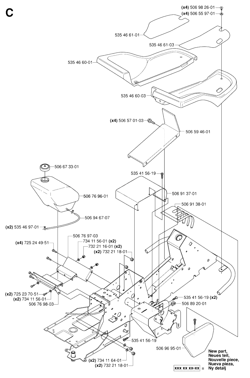 Chassis / Frame Diagram and Parts List for R13AWD (965079901)(2006-01) Husqvarna Lawn Tractor