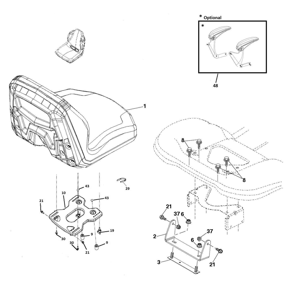 Seat Diagram and Parts List for TS154X  Husqvarna Lawn Tractor