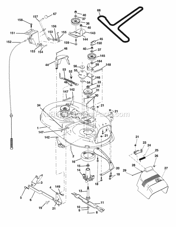 Mower Deck Diagram and Parts List for WET1742STA 2003 Husqvarna Lawn Tractor