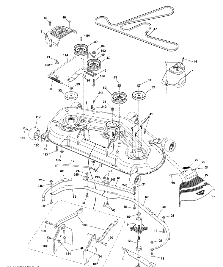 Mower Deck / Cutting Deck Diagram and Parts List for LGT2654 (96045005000)(2013-09) Husqvarna Lawn Tractor
