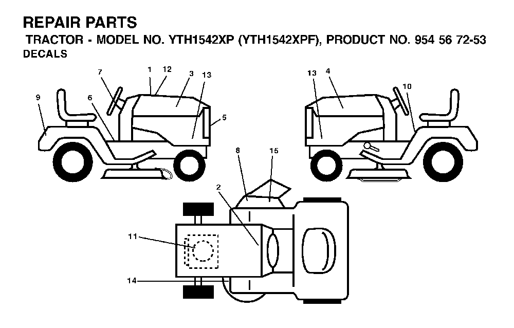 Decals Diagram and Parts List for YTH1542XPF (954567253)(2002-03) Husqvarna Lawn Tractor