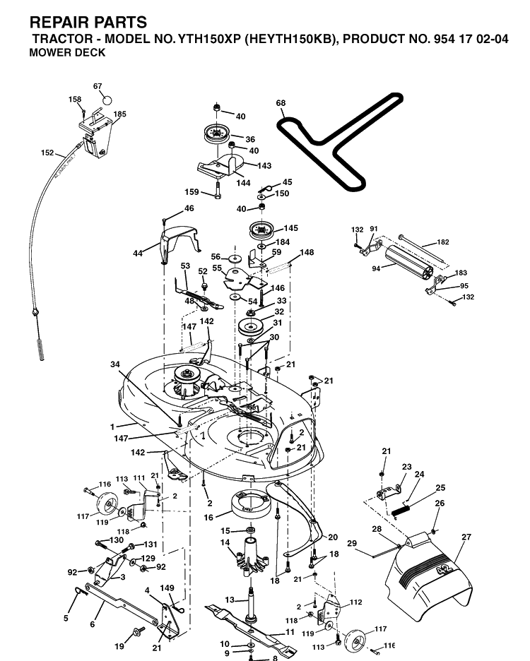Mower Deck / Cutting Deck Diagram and Parts List for YTH150XP (HEYTH150KB)(2004-01) Husqvarna Lawn Tractor