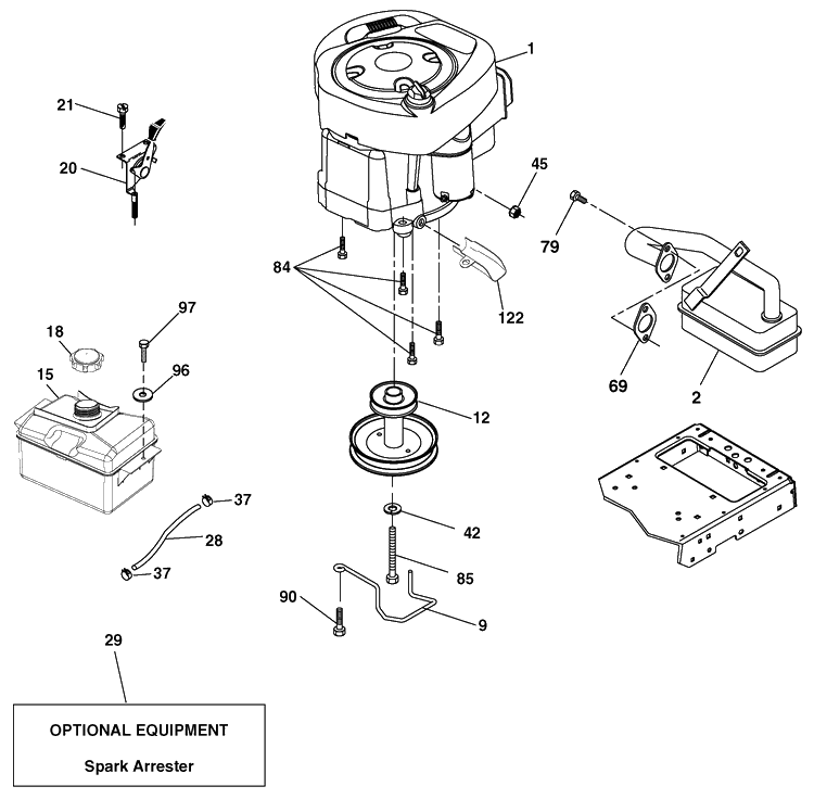 Engine Diagram and Parts List for LTH18538 (917289600)(2010-05) Husqvarna Lawn Mower