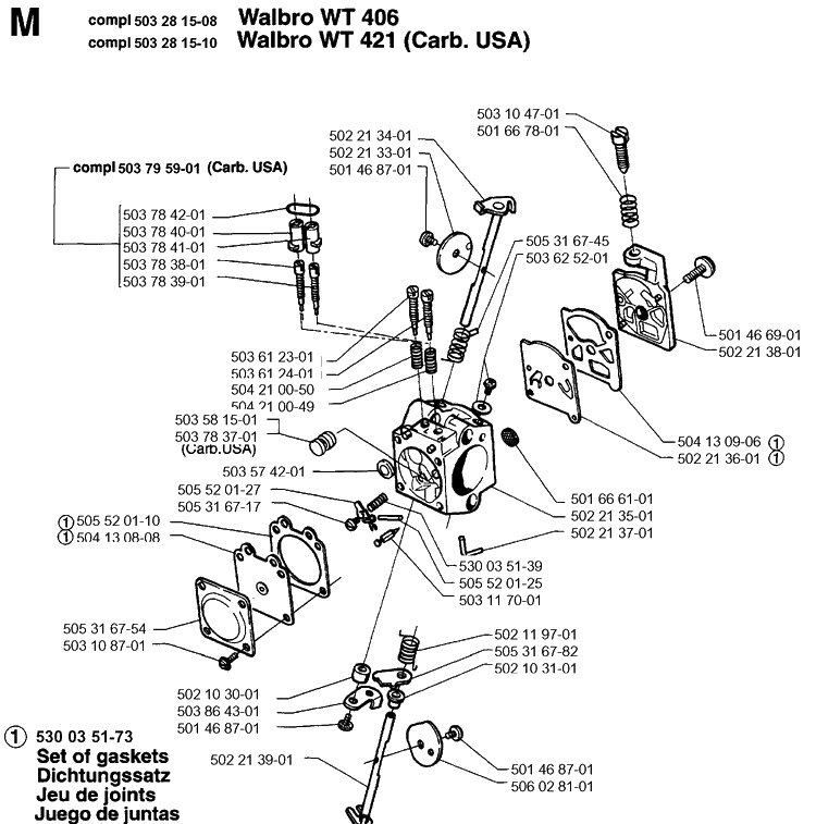 Carburetor Details Diagram and Parts List for 225H75 19960500001-19970500000 Husqvarna Hedge Trimmer