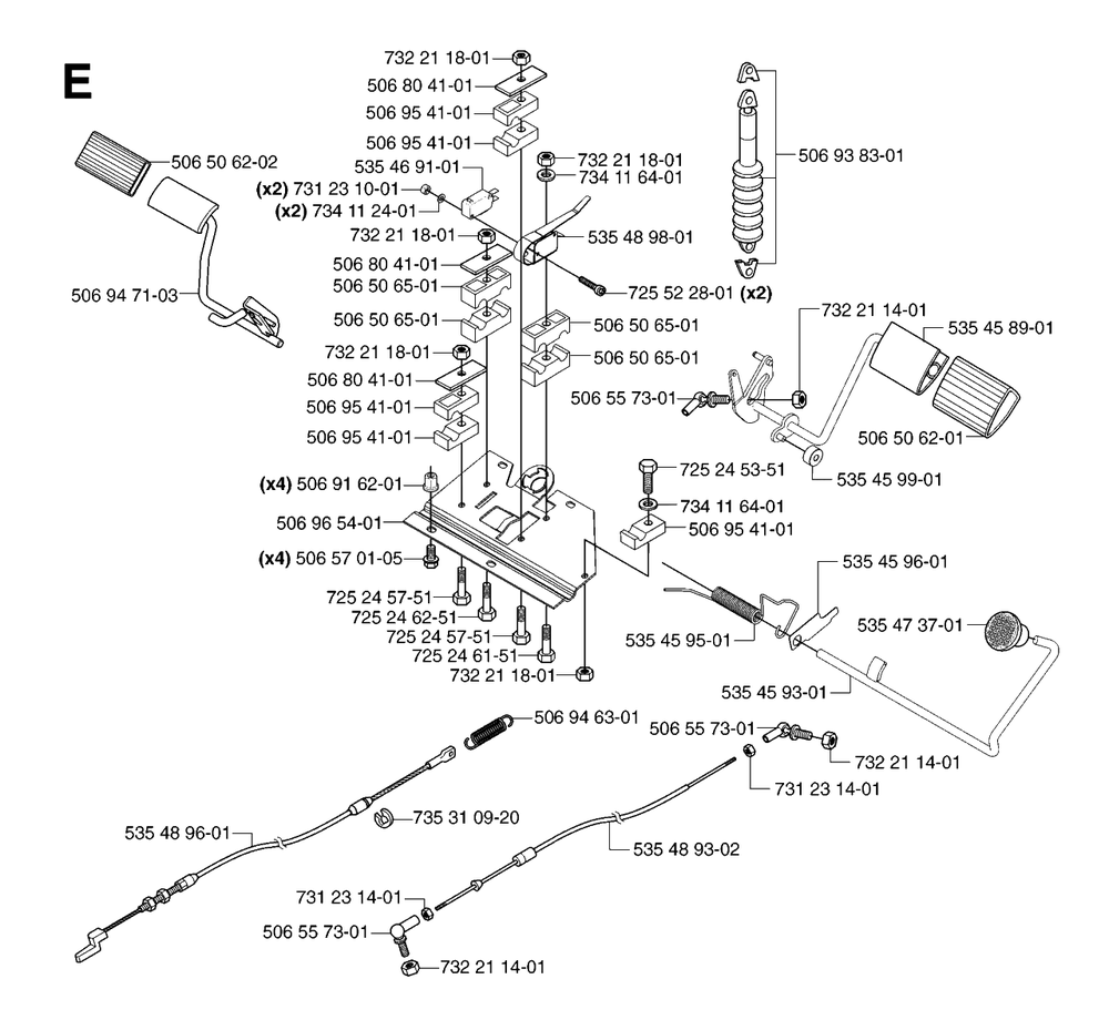 Pedals Diagram and Parts List for PF21AWD (953536501)(2005-04) Husqvarna Lawn Tractor