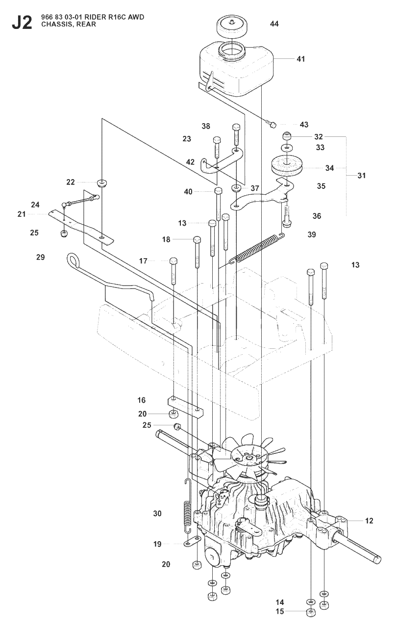 Transmission 3 Diagram and Parts List for R16CAWD (966830301)(2008-04) Husqvarna Lawn Tractor
