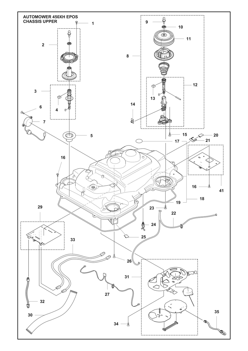 Chassis Upper Diagram and Parts List for 450XHEPOS  Husqvarna Lawn Mower
