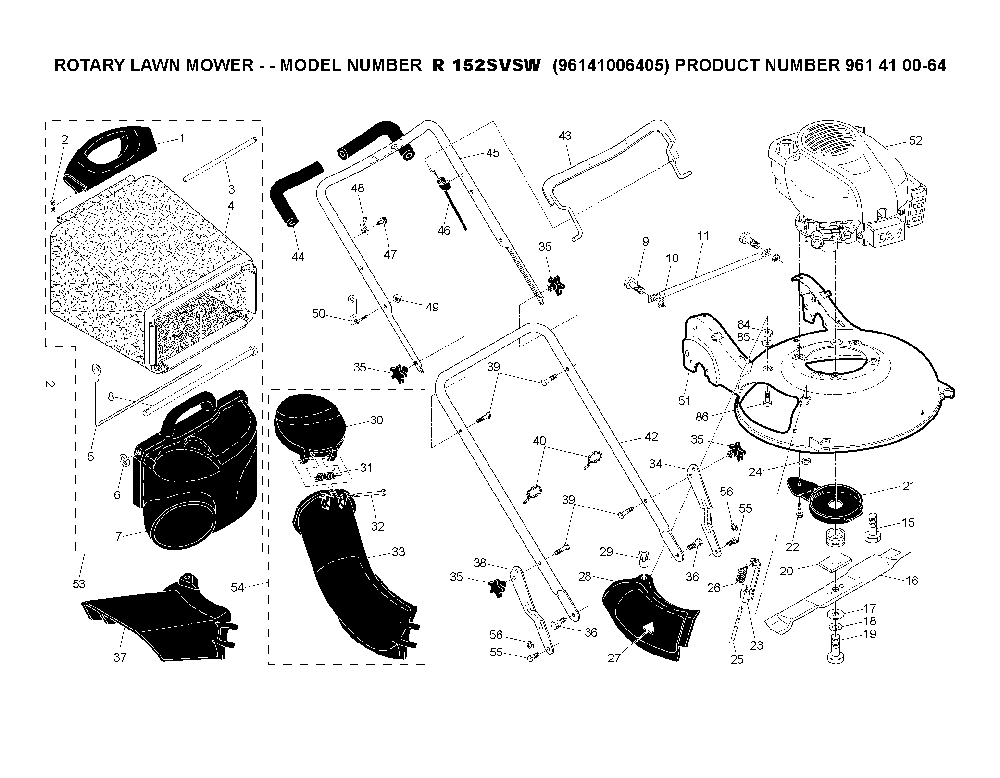 Handle And Controls Diagram and Parts List for R152SVSW (96141006405)(2010-01) Husqvarna Lawn Mower