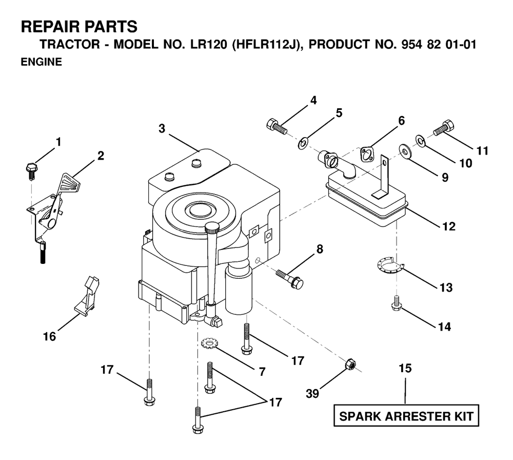 Engine And Cutting Equipment Diagram and Parts List for LR120 (954820101-J)(2000-02) Husqvarna Lawn Tractor