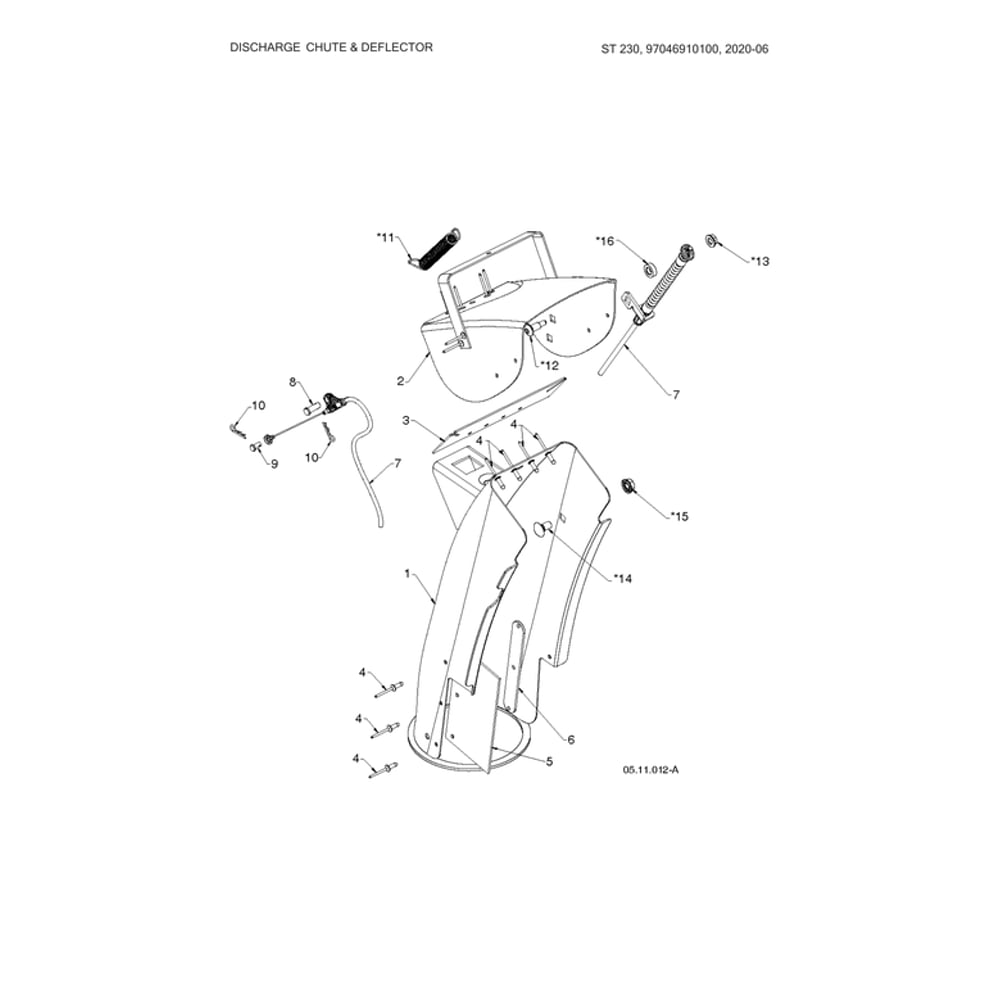 Discharge Chute & Deflector Diagram and Parts List for 970528802  Husqvarna Snow Blower