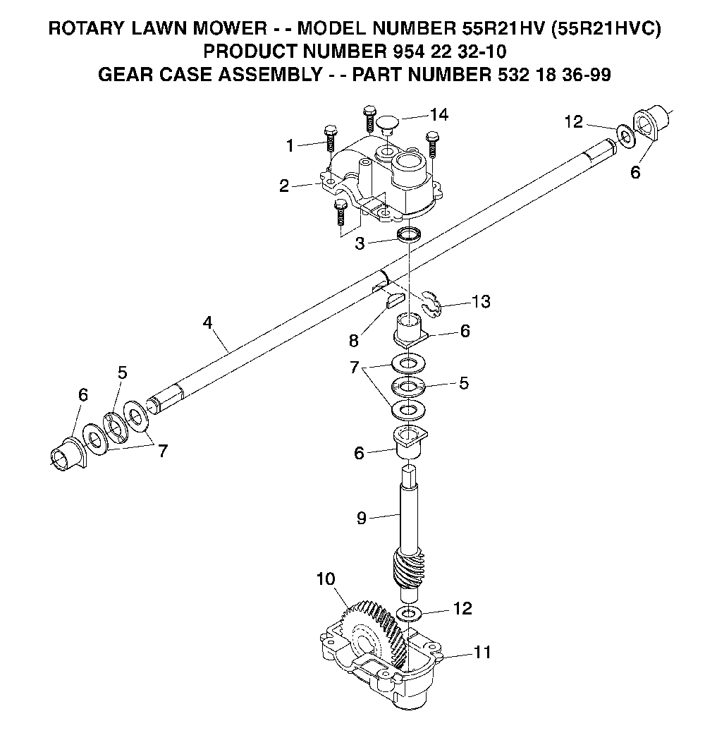 Gear Case Diagram and Parts List for 55R21HVC (954223210, 532183699)(2004-03) Husqvarna Lawn Mower