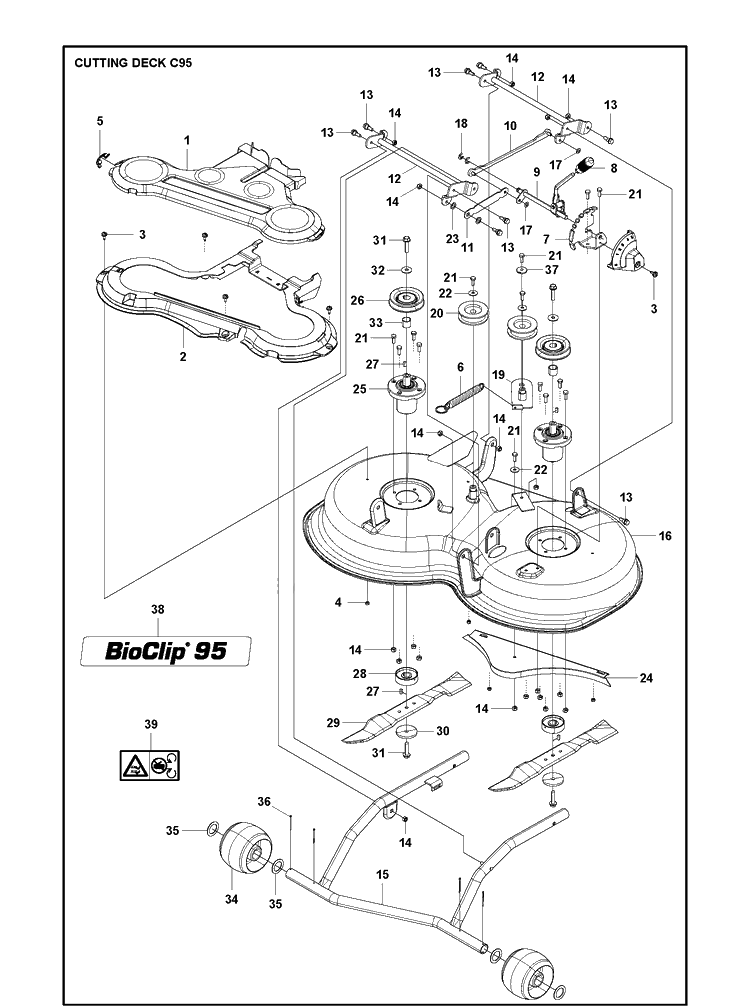 95cm Cutting Deck Diagram and Parts List for R115C (967252702)(2020-01) Husqvarna Lawn Mower