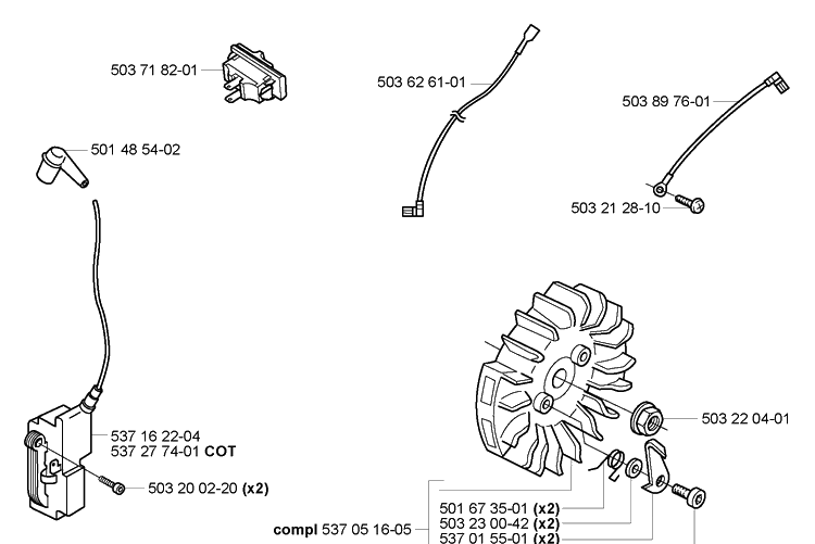 Ignition / Flywheel Diagram and Parts List for 365EPA 2005-05 Husqvarna Chainsaw