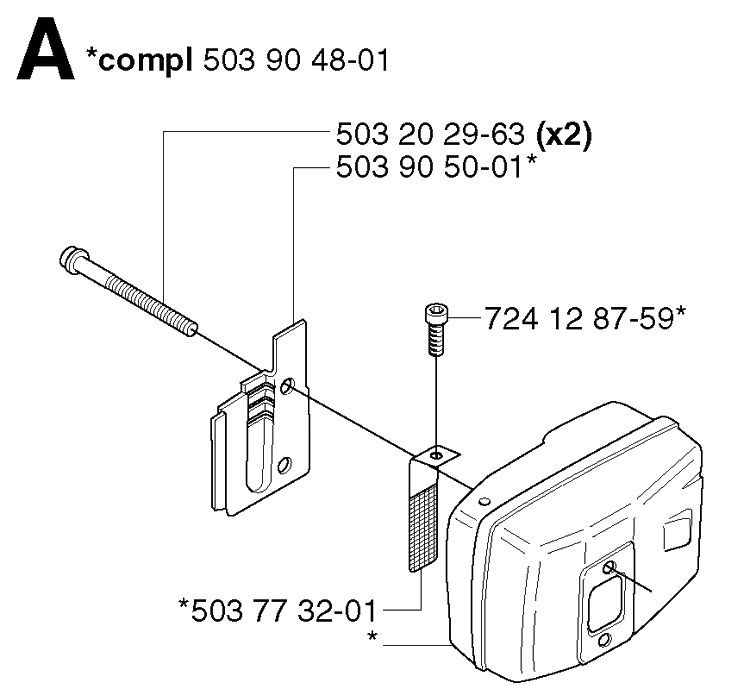 Muffler Diagram and Parts List for 225H75 20022200001-Current Husqvarna Hedge Trimmer