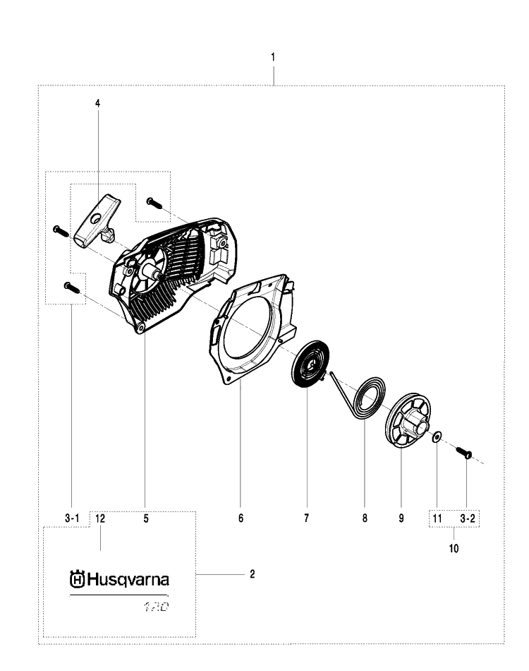Starter Diagram and Parts List for 120 (967067902)(20162300001-Current) Husqvarna Chainsaw