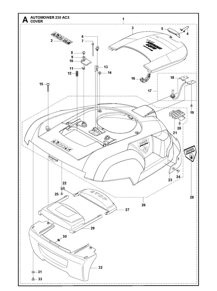 Cover Diagram and Parts List for 230ACX 2013-01 Husqvarna Lawn Mower