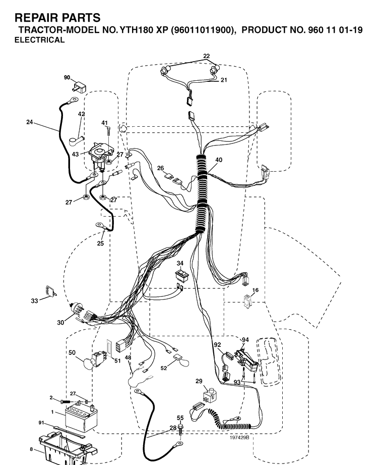 Electrical Diagram and Parts List for YTH180XP (96011011900)(2006-01) Husqvarna Lawn Tractor
