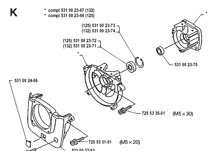 Crankcase Diagram and Parts List for 132R 19920100001-19931400000 Husqvarna Brush Cutter