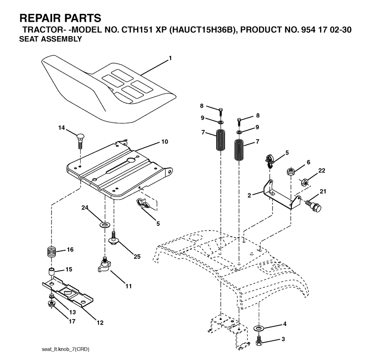 Seat Diagram and Parts List for CTH151XP (HAUCT15H36B)(2004-09) Husqvarna Lawn Tractor