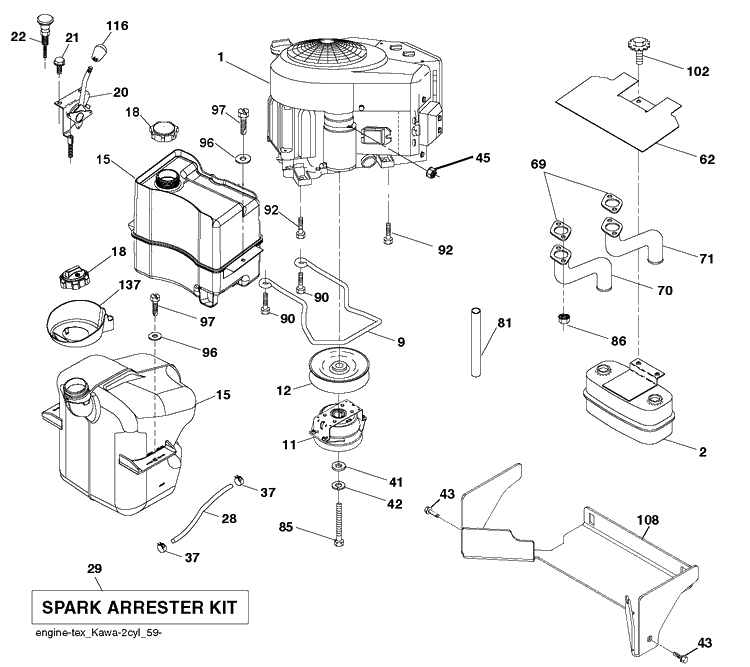 Engine Diagram and Parts List for TC242TX  Husqvarna Lawn Tractor