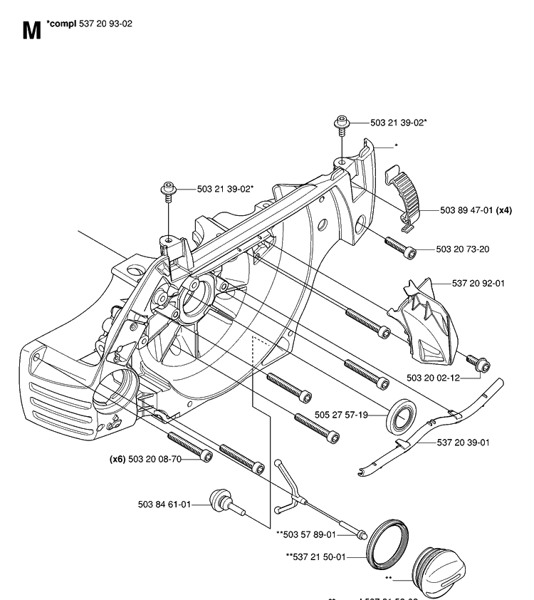 Crankcase Diagram and Parts List for 575XP 20070100001-Current Husqvarna Chainsaw