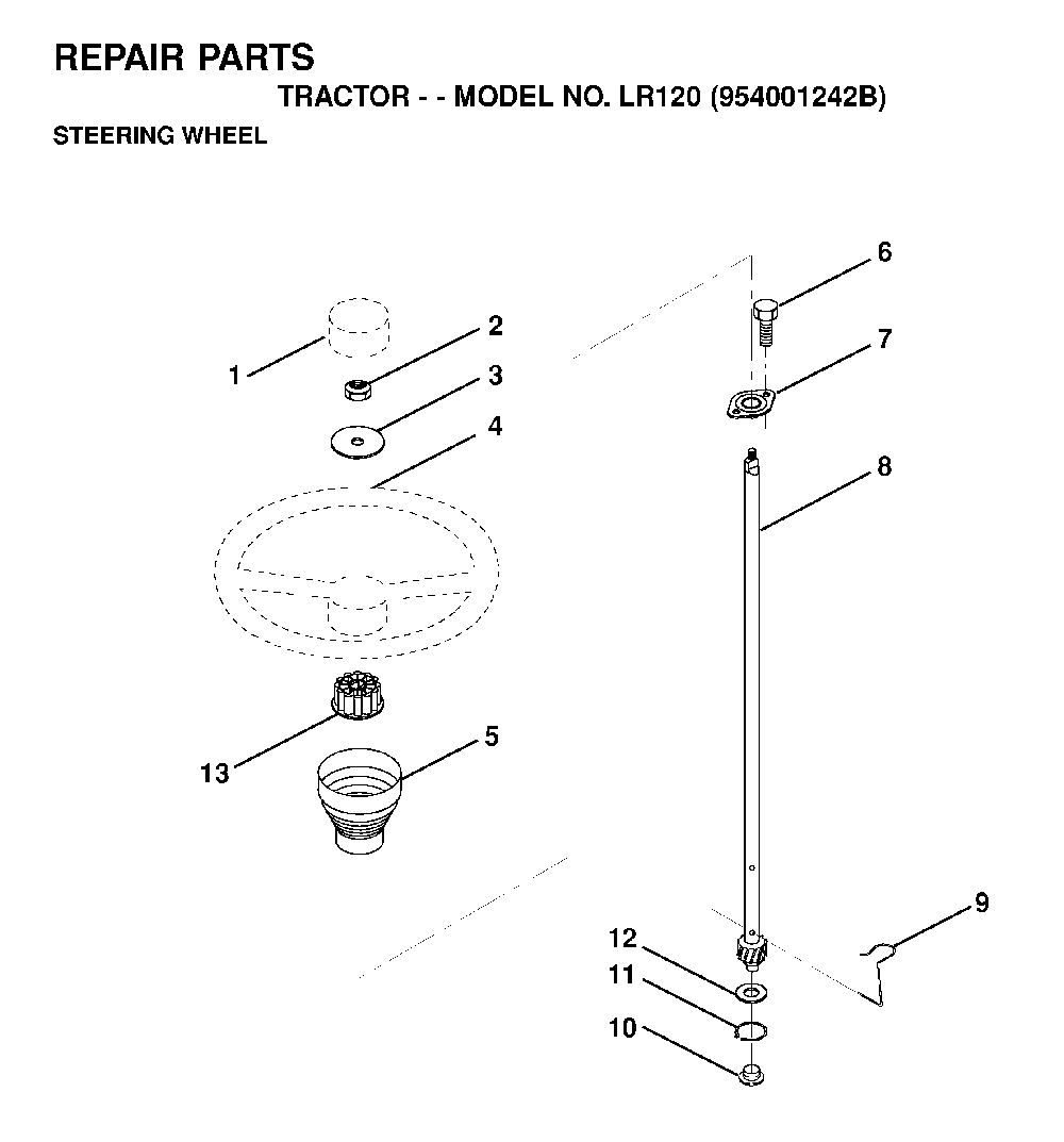 Steering Diagram and Parts List for LR120 (954001242B)(1995-02) Husqvarna Lawn Tractor