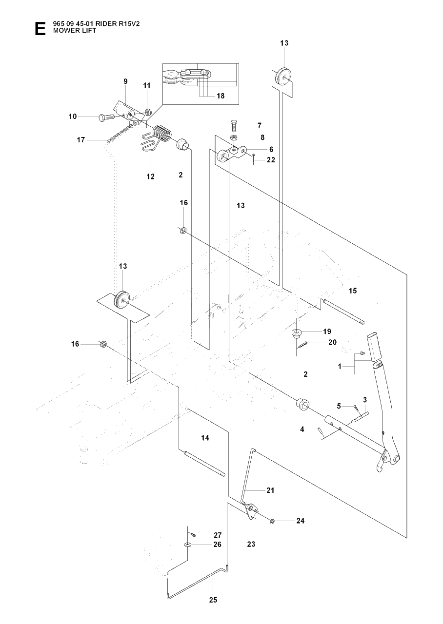 Mower Lift / Deck Lift Diagram and Parts List for R15-V2 (965094501)(2007-01) Husqvarna Lawn Tractor