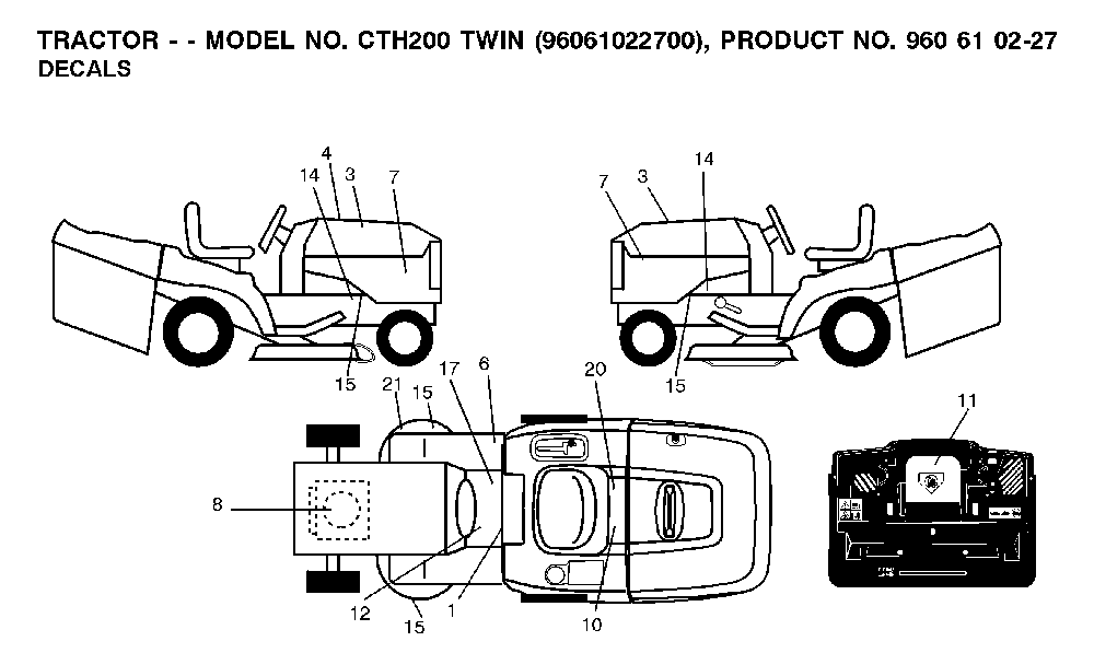 Decals Diagram and Parts List for CTH200TWIN (96061022700)(2008-01) Husqvarna Lawn Tractor