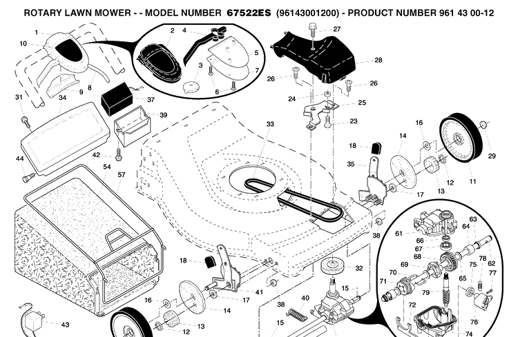 Repair Parts 2 Diagram and Parts List for 67522ES (96143001200)(2005-11) Husqvarna Lawn Mower
