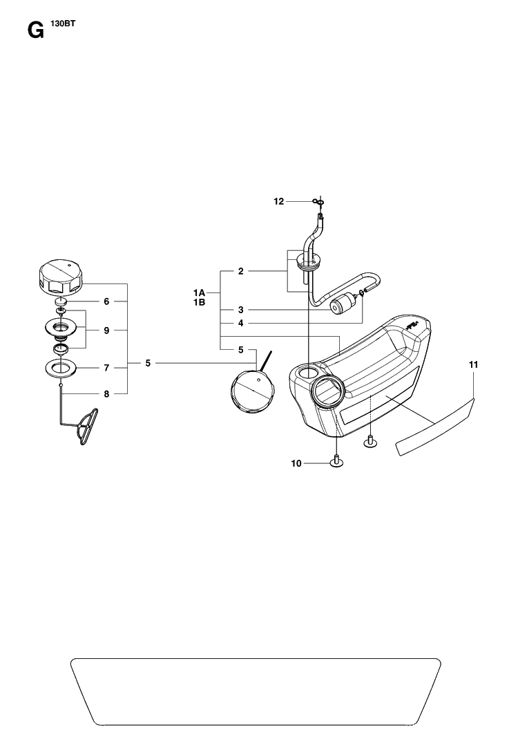 Fuel Tank Diagram and Parts List for 130BT (965102204)(20070100001-20133299999) Husqvarna Leaf Blower / Vacuum
