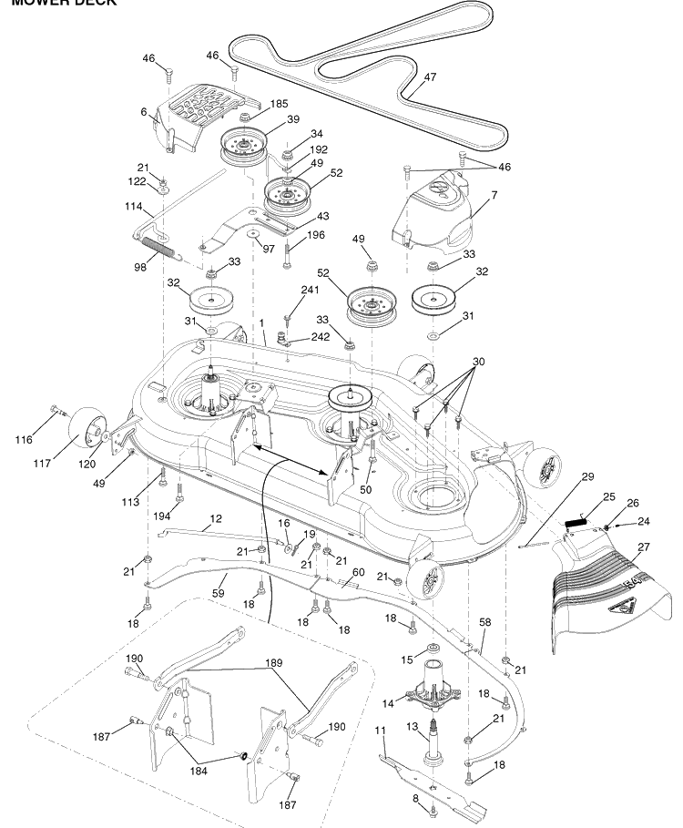 Mower Deck Diagram and Parts List for YTH24V54 (917289640)(2010-04) Husqvarna Lawn Mower