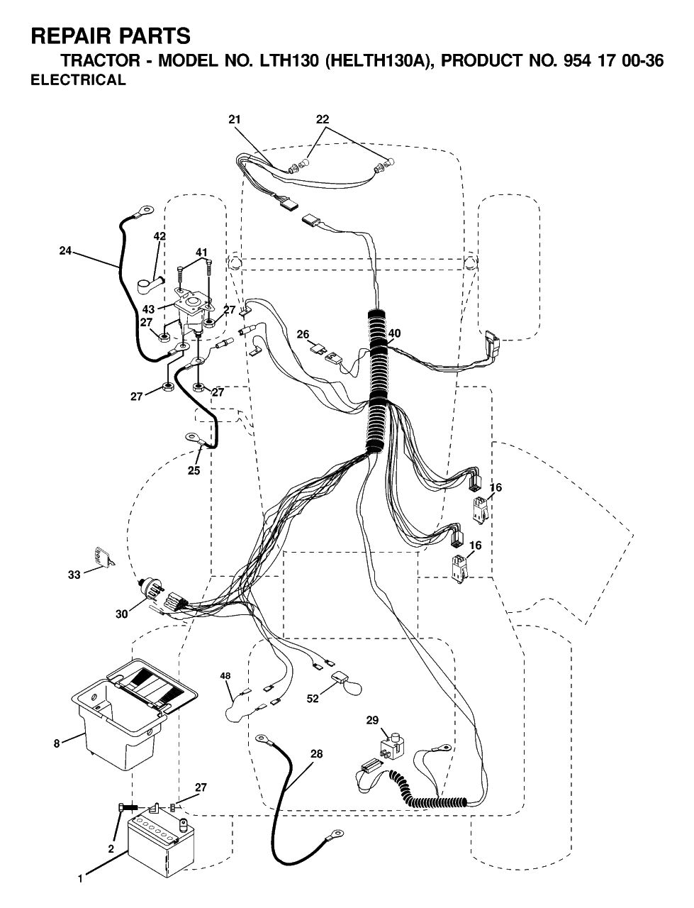 Electrical Diagram and Parts List for LTH130 (954170036-A)(2001-01) Husqvarna Lawn Tractor
