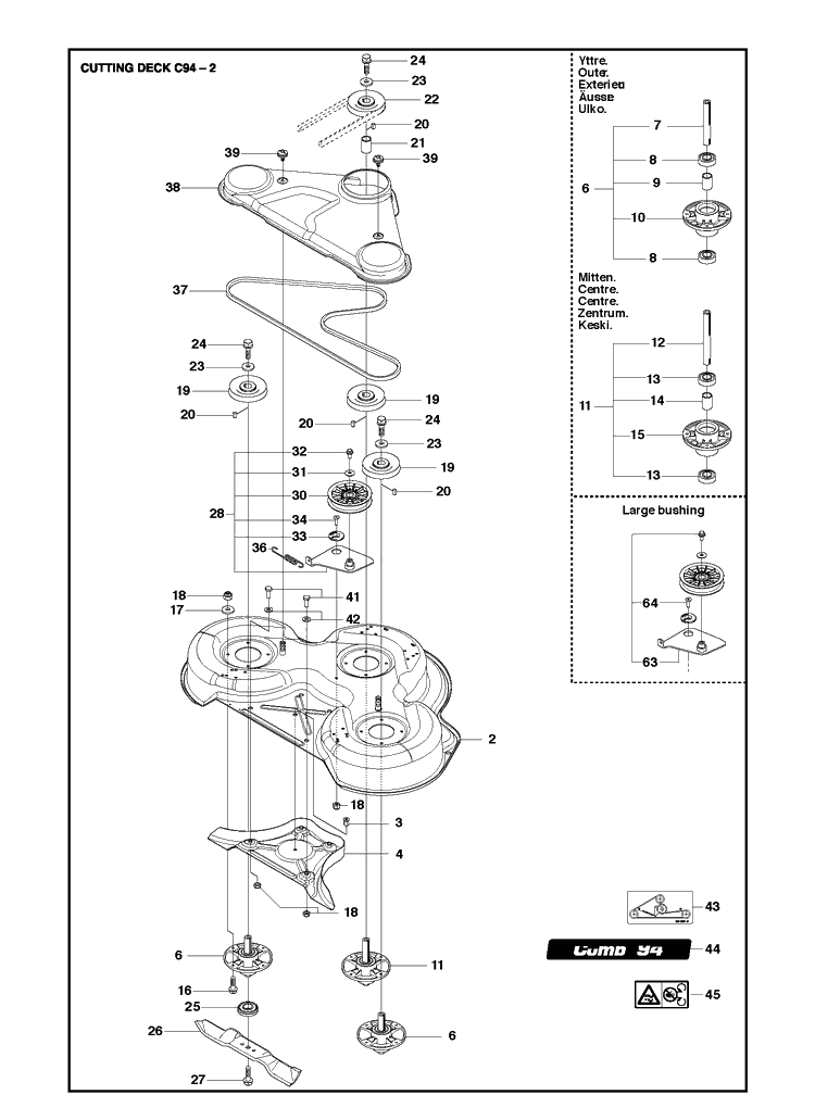94cm Cutting Deck 2 Diagram and Parts List for R214TC  Husqvarna Lawn Mower